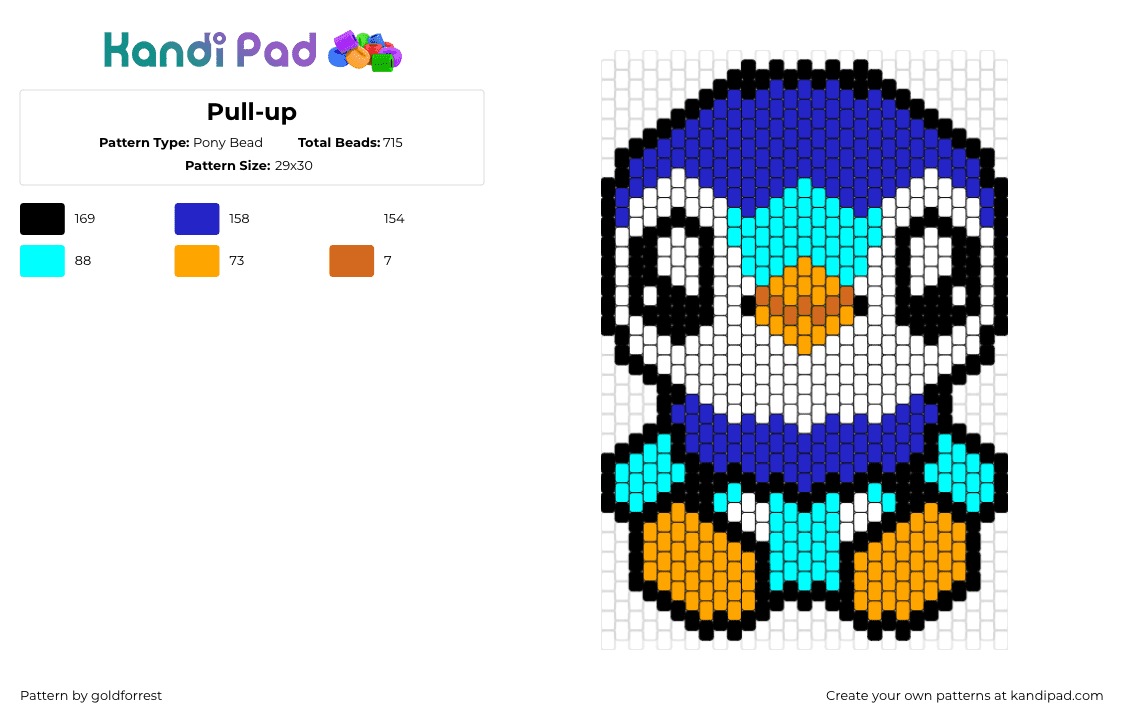 Pull-up - Pony Bead Pattern by goldforrest on Kandi Pad - piplup,pokemon,character,gaming,cute,penguin,blue,light blue,white,orange