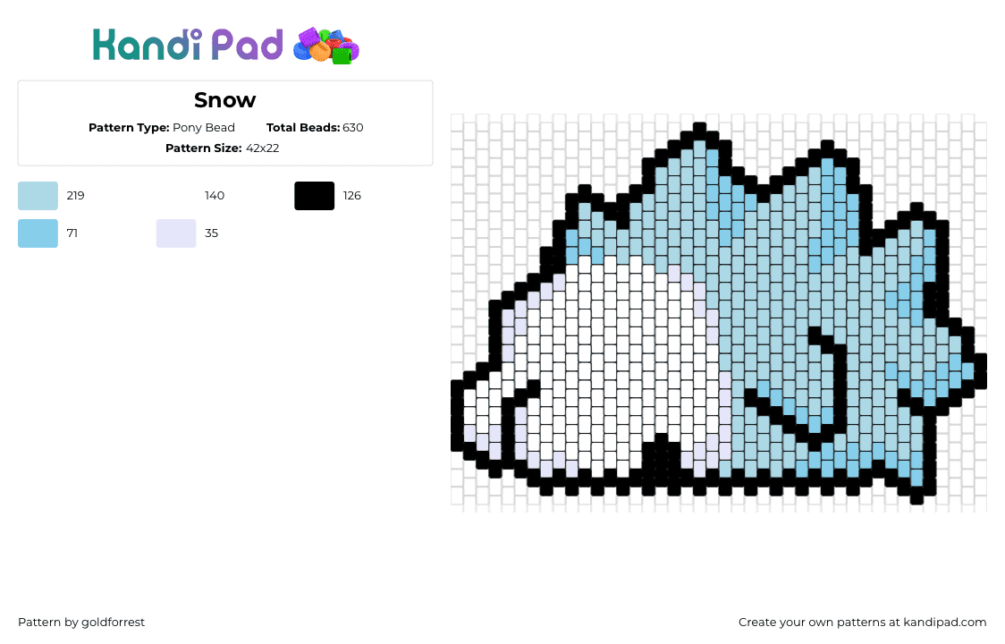 Snow - Pony Bead Pattern by goldforrest on Kandi Pad - snom,pokemon,character,gamine,light blue,white