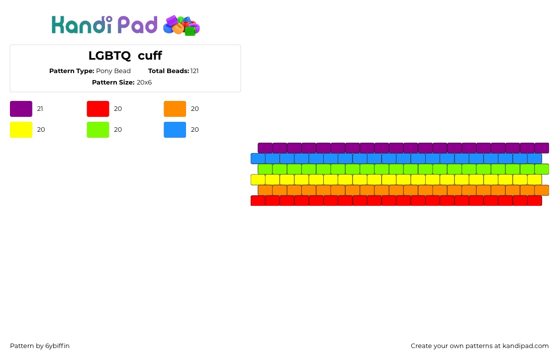 LGBTQ  cuff - Pony Bead Pattern by 6ybiffin on Kandi Pad - rainbow,pride,lgbtq,cuff