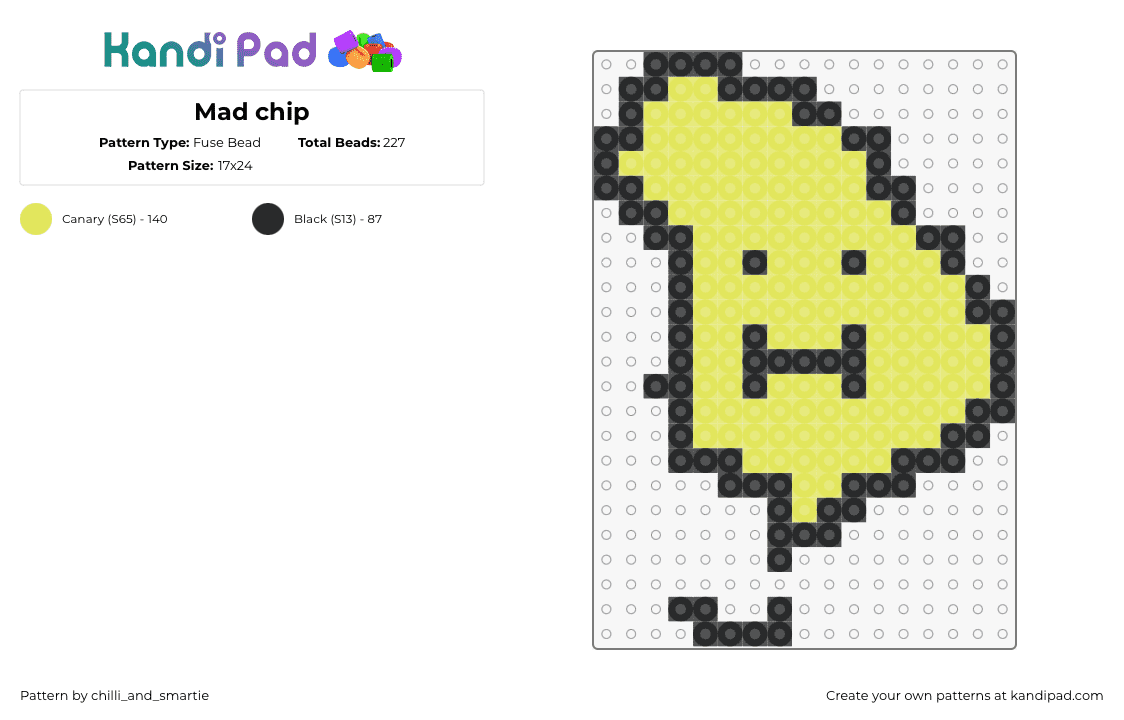 Mad chip - Fuse Bead Pattern by chilli_and_smartie on Kandi Pad - chip,face,character,simple,yellow