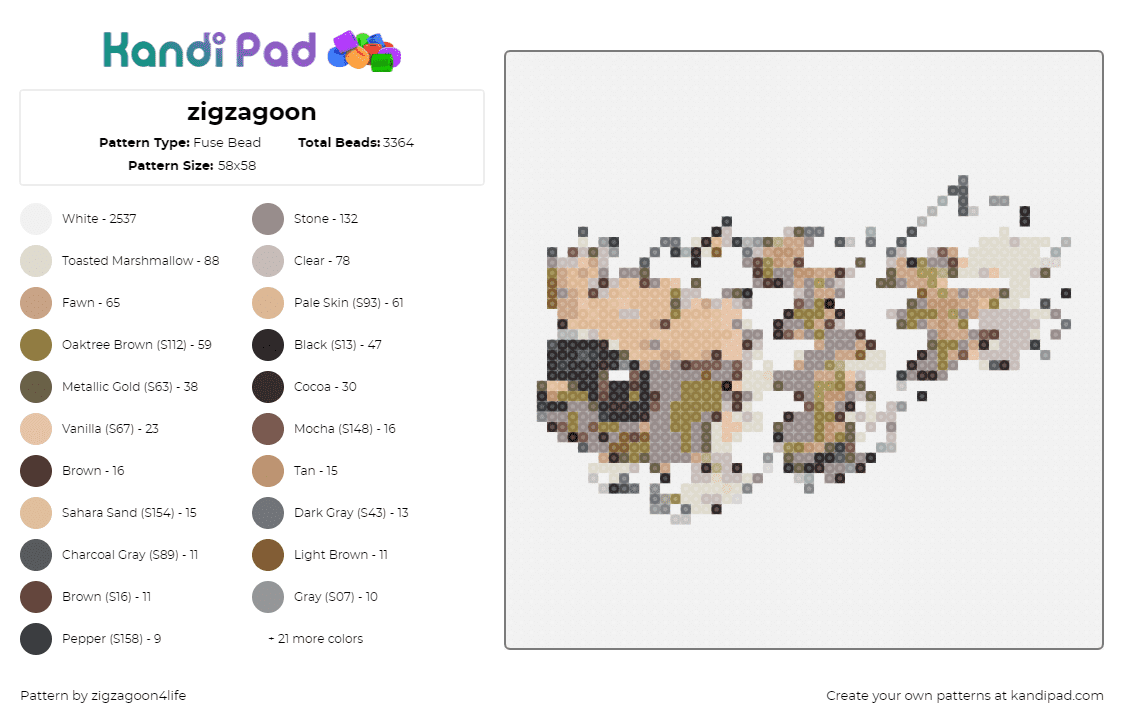 zigzagoon - Fuse Bead Pattern by zigzagoon4life on Kandi Pad - 