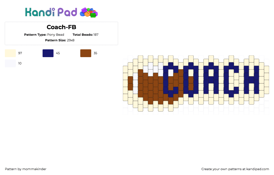 Coach-FB - Pony Bead Pattern by mommakinder on Kandi Pad - purple,red