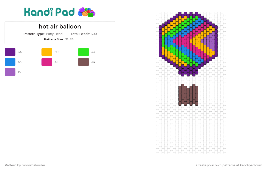 hot air balloon - Pony Bead Pattern by mommakinder on Kandi Pad - hot air balloon,colorful