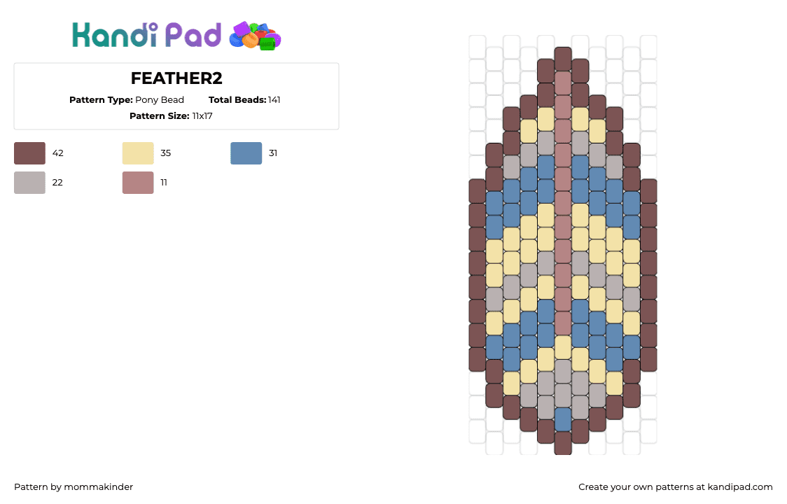 FEATHER2 - Pony Bead Pattern by mommakinder on Kandi Pad - feather,earthy,indigenous,bird,tan,blue,yellow