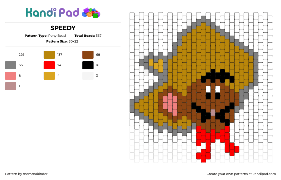 SPEEDY - Pony Bead Pattern by mommakinder on Kandi Pad - speedy gonzalez,sombrero,mouse,character,cartoon,nostalgia,classic,brown,tan,red