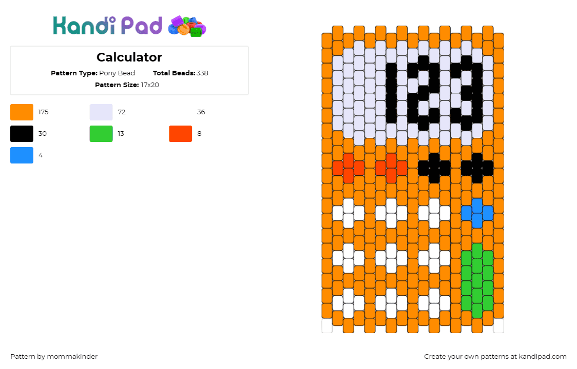 Calculator - Pony Bead Pattern by mommakinder on Kandi Pad - calculator,math,numbers,school,colorful,orange,white,gray