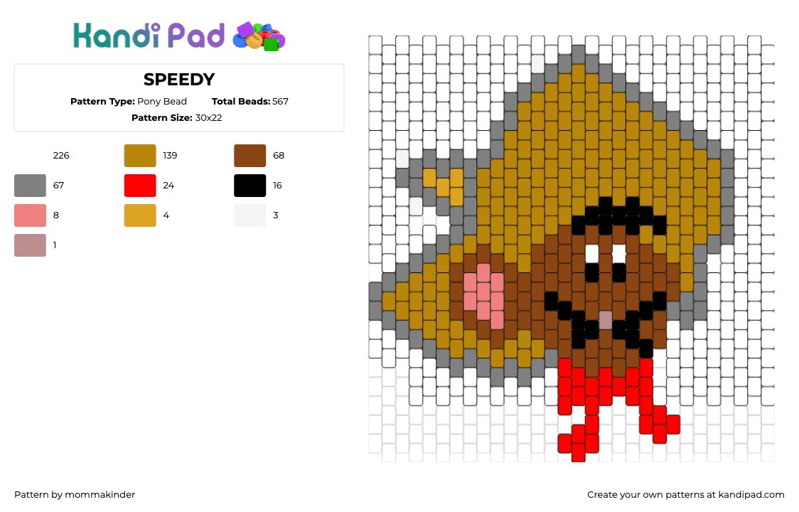 SPEEDY - Pony Bead Pattern by mommakinder on Kandi Pad - speedy gonzalez,sombrero,mouse,character,cartoon,nostalgia,classic,brown,tan,red