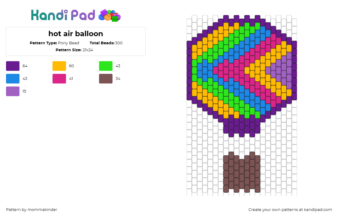 hot air balloon - Pony Bead Pattern by mommakinder on Kandi Pad - hot air balloon,chevron,geometric,sky,colorful