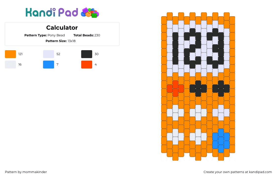 Calculator - Pony Bead Pattern by mommakinder on Kandi Pad - calculator,math,orange