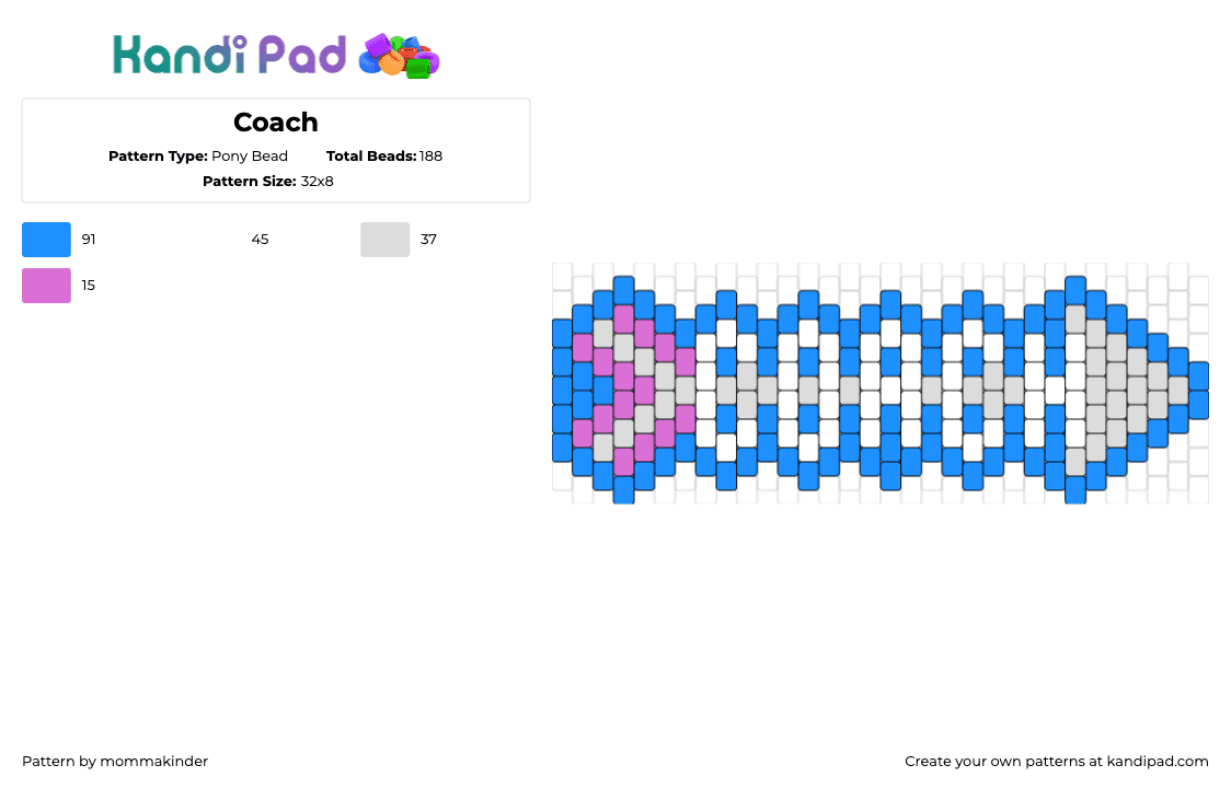 Coach - Pony Bead Pattern by mommakinder on Kandi Pad - coach,arrow,text,cross country,white,gray,light blue