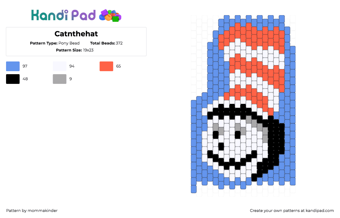 Catnthehat - Pony Bead Pattern by mommakinder on Kandi Pad - cat in the hat,dr seuss,light blue