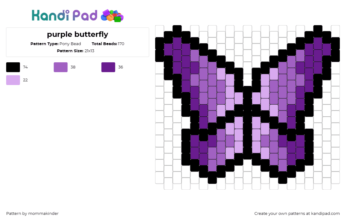 purple butterfly - Pony Bead Pattern by mommakinder on Kandi Pad - butterfly,moth,simple,cute,purple