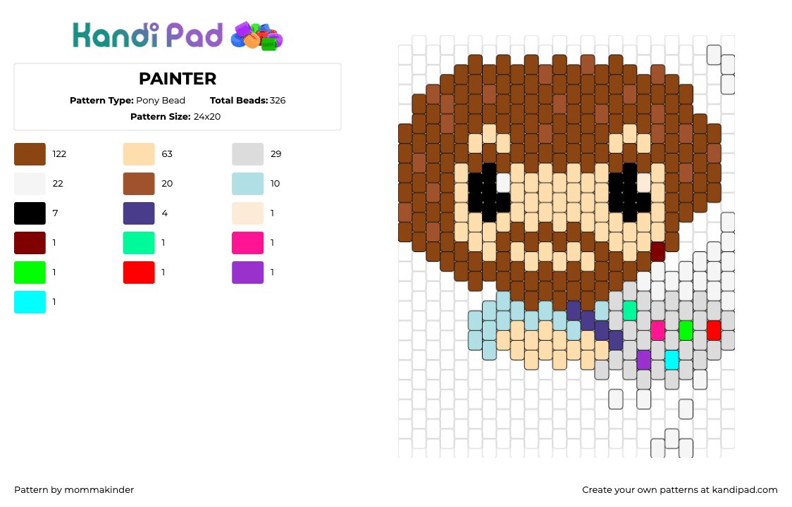 PAINTER - Pony Bead Pattern by mommakinder on Kandi Pad - bob ross,painting,artist,chibi,brown,tan