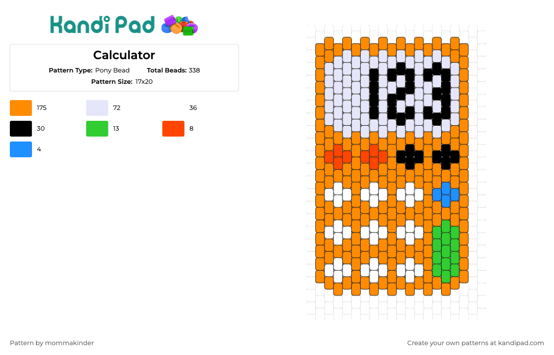 Calculator - Pony Bead Pattern by mommakinder on Kandi Pad - calculator,math,numbers,school,colorful,orange,white,gray
