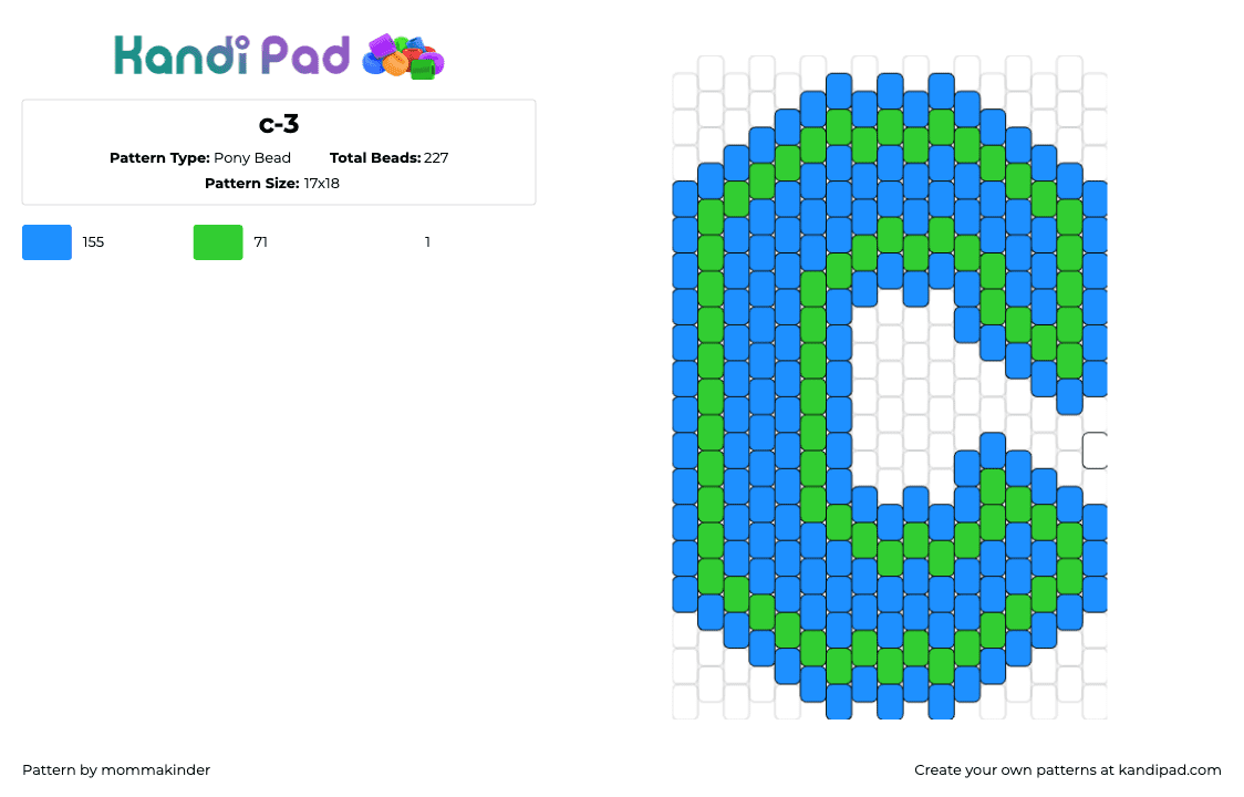 c-3 - Pony Bead Pattern by mommakinder on Kandi Pad - c,letter,alphabet,text,blue,green