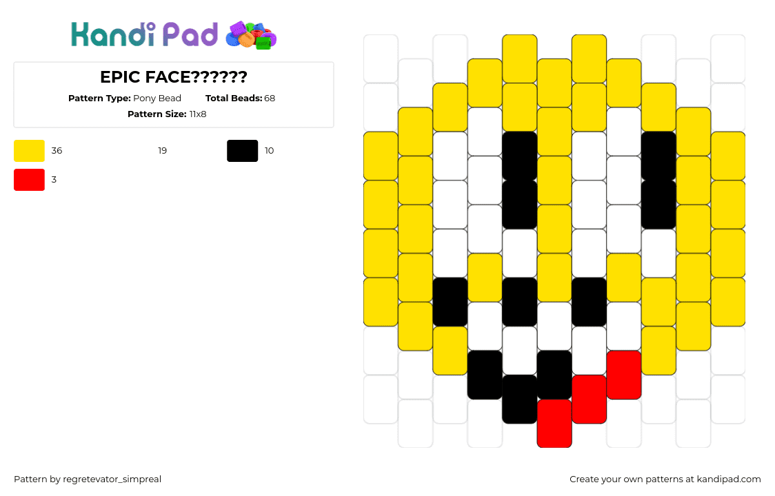 EPIC FACE?????? - Pony Bead Pattern by regretevator_simpreal on Kandi Pad - epic face,smiley,emoji,roblox,video game,yellow,white