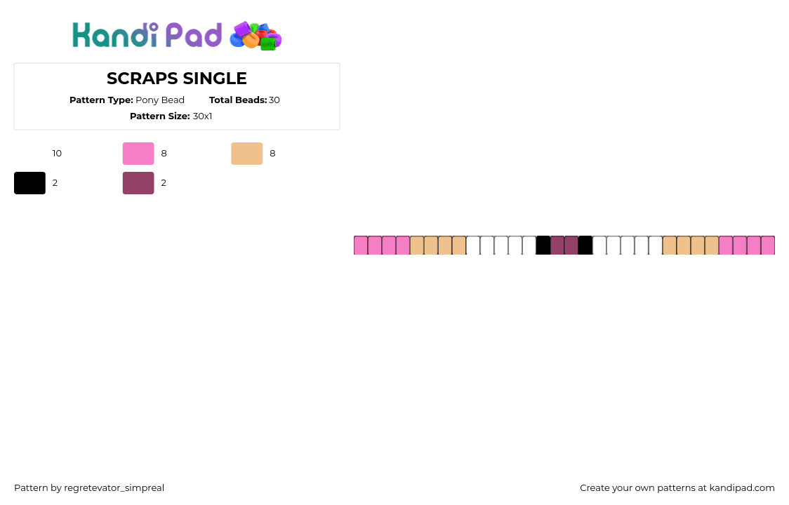 SCRAPS SINGLE - Pony Bead Pattern by regretevator_simpreal on Kandi Pad - scraps,dandys world,video game,single,bracelet,pink,tan