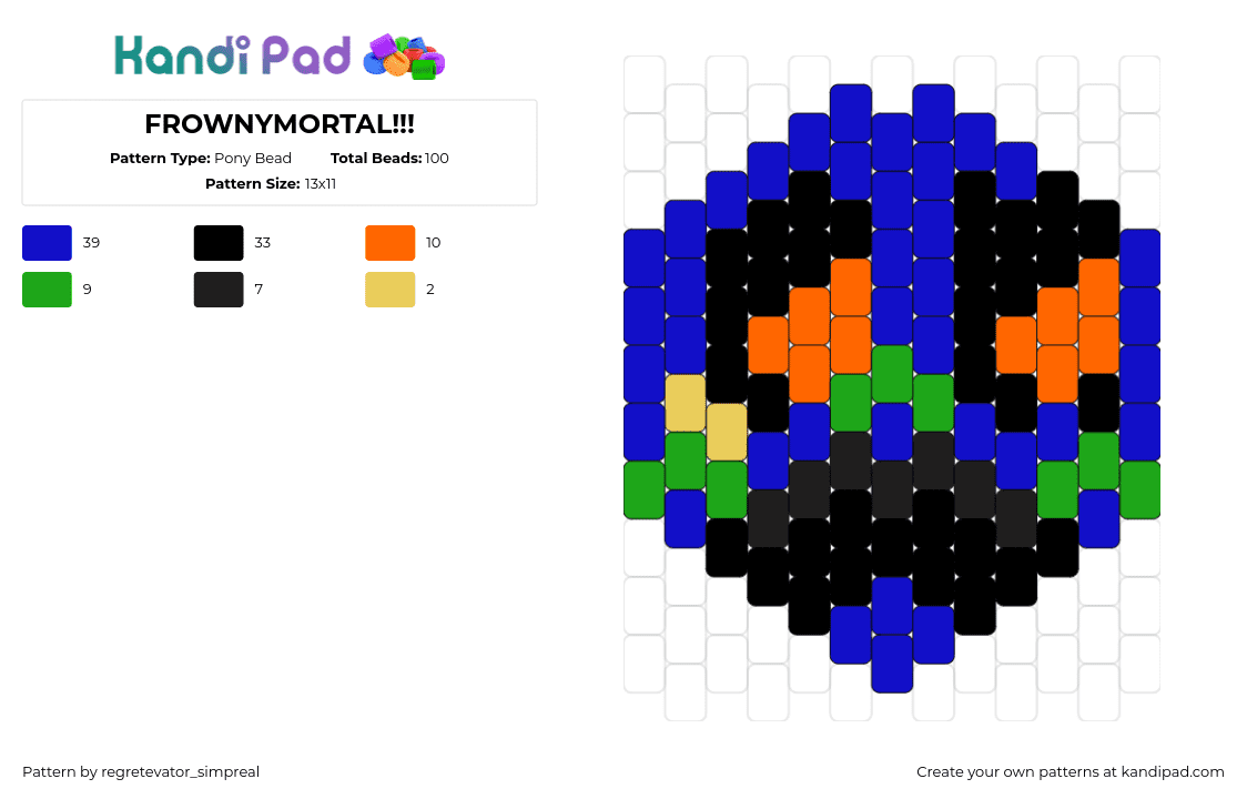 FROWNYMORTAL!!! - Pony Bead Pattern by regretevator_simpreal on Kandi Pad - frownymortal,smileghost,innyume,emoji,face,video game,horror,blue,black