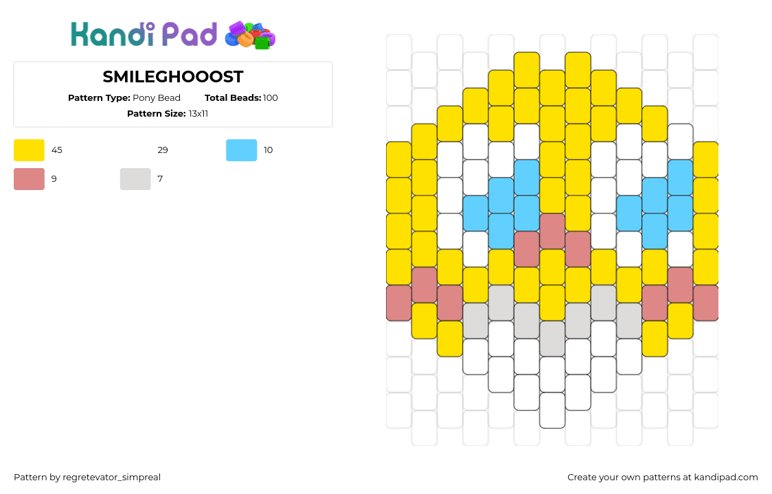 SMILEGHOOOST - Pony Bead Pattern by regretevator_simpreal on Kandi Pad - smileghost,innyume,emoji,face,video game,horror,yellow,white