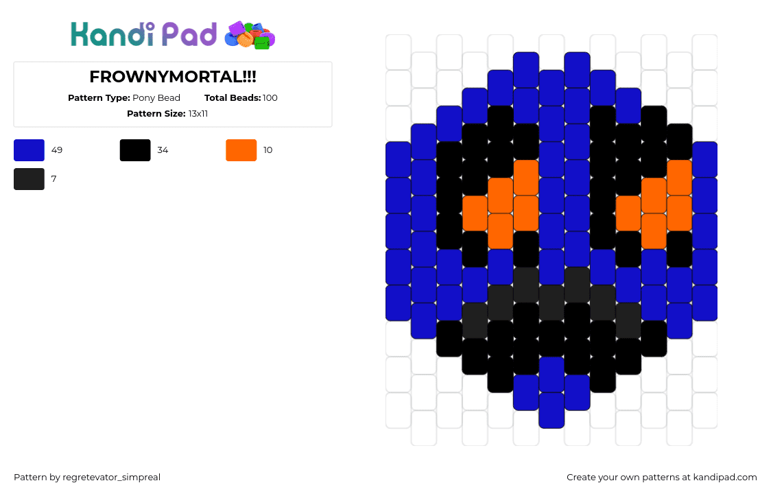 FROWNYMORTAL!!! - Pony Bead Pattern by regretevator_simpreal on Kandi Pad - frownymortal,smileghost,innyume,emoji,face,video game,horror,blue,black