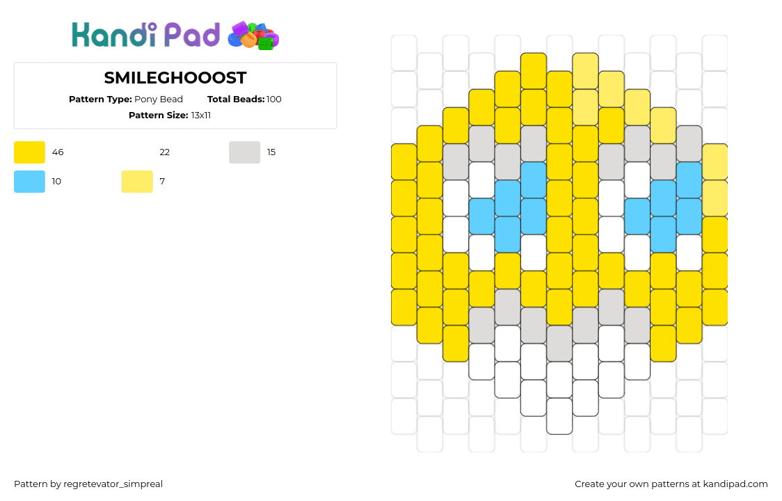 SMILEGHOOOST - Pony Bead Pattern by regretevator_simpreal on Kandi Pad - smileghost,innyume,emoji,face,video game,horror,yellow,white