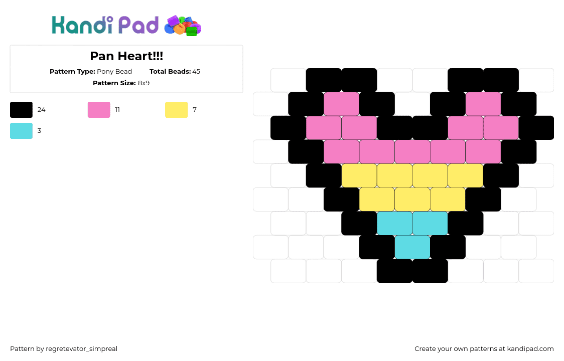 Pan Heart!!! - Pony Bead Pattern by regretevator_simpreal on Kandi Pad - pansexual,heart,pride,pink,yellow,teal