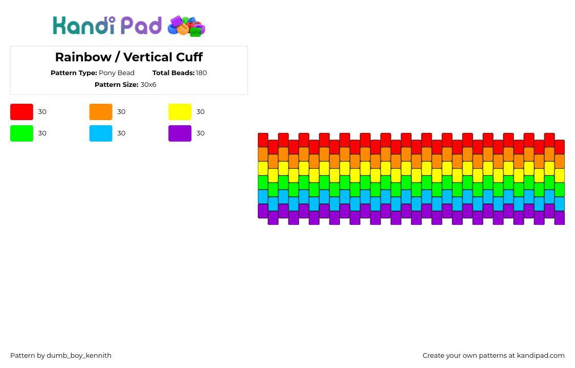 Rainbow / Vertical Cuff - Pony Bead Pattern by dumb_boy_kennith on Kandi Pad - rainbow,horizontal,stripes,colorful,cuff