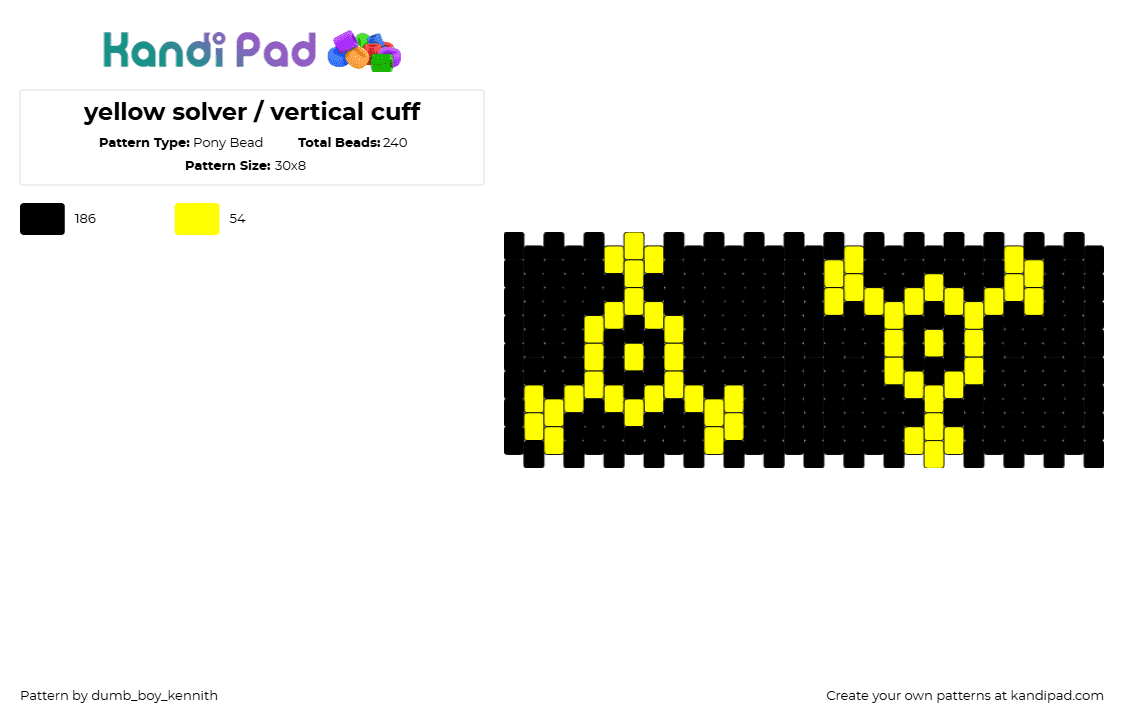 yellow solver / vertical cuff - Pony Bead Pattern by dumb_boy_kennith on Kandi Pad - solver,murder drones,symbol,logo,animation,tv show,cuff,yellow,black