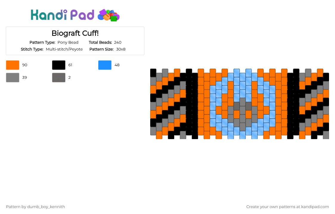 Biograft Cuff! - Pony Bead Pattern by dumb_boy_kennith on Kandi Pad - orange,phighting,grey,black,roblox phighting