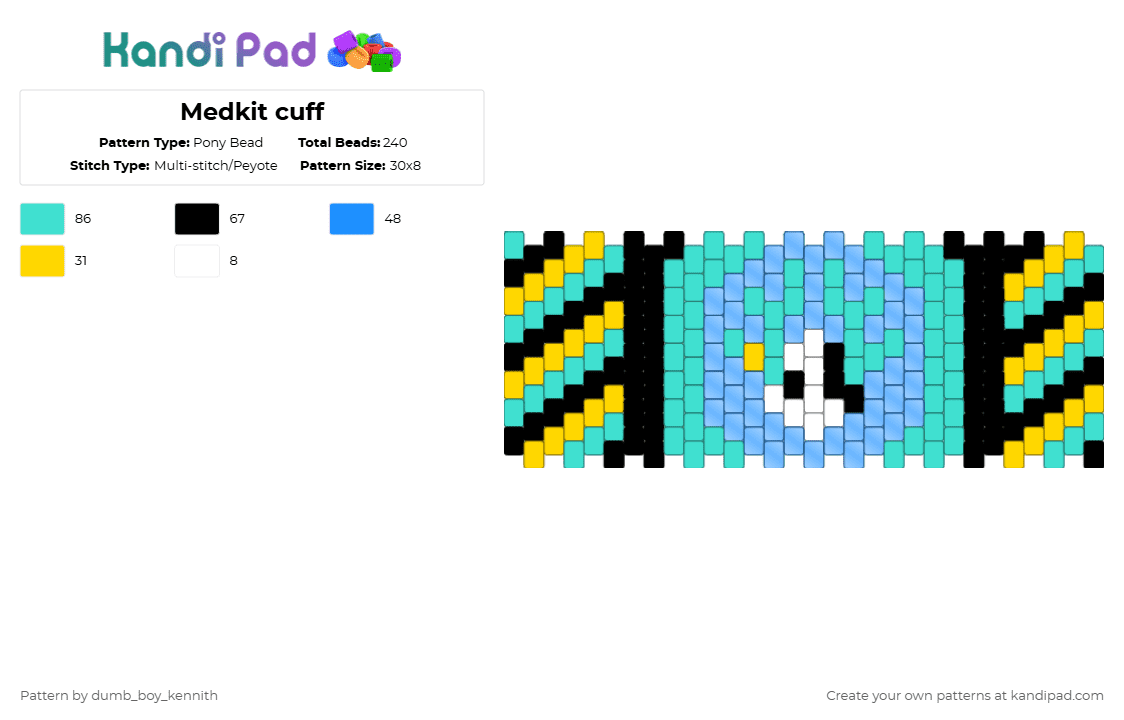 Medkit cuff - Phighting - Pony Bead Pattern by dumb_boy_kennith on Kandi Pad - light blue,phighting,medkit,roblox