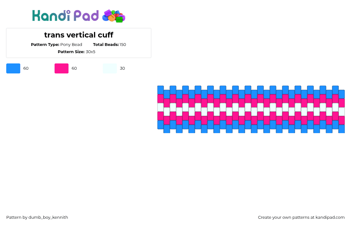 trans vertical cuff - Pony Bead Pattern by dumb_boy_kennith on Kandi Pad - light blue,pink