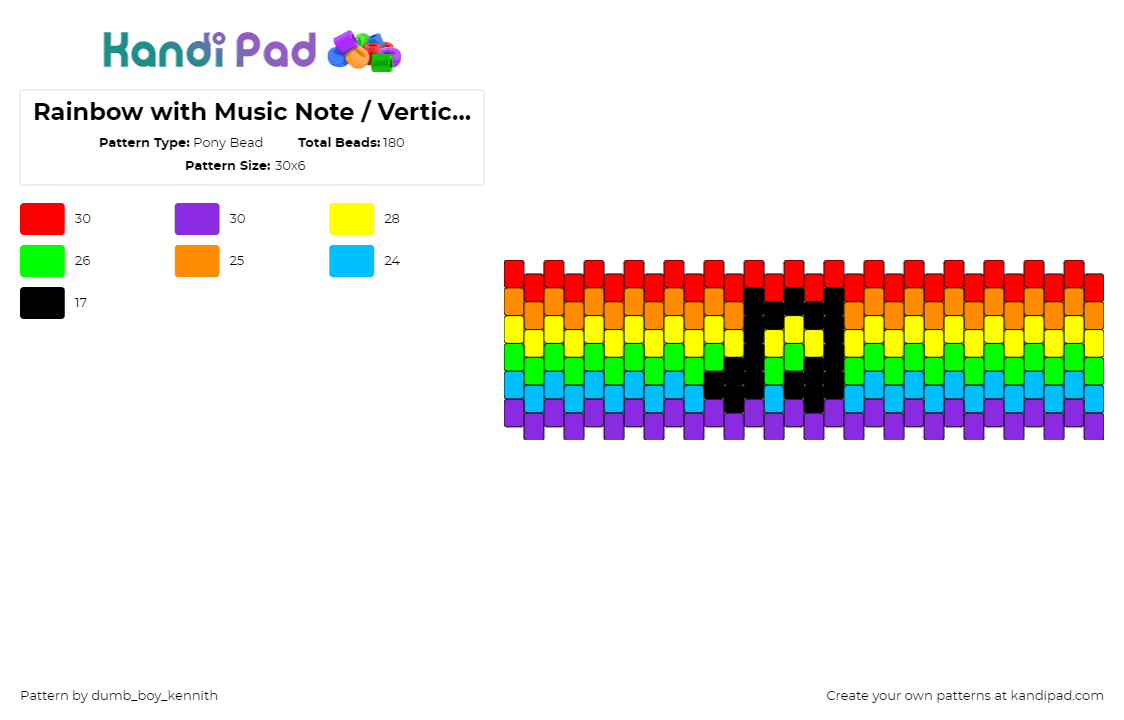 Rainbow with Music Note / Vertical Cuff - Pony Bead Pattern by dumb_boy_kennith on Kandi Pad - music,note,rainbow,cuff,black