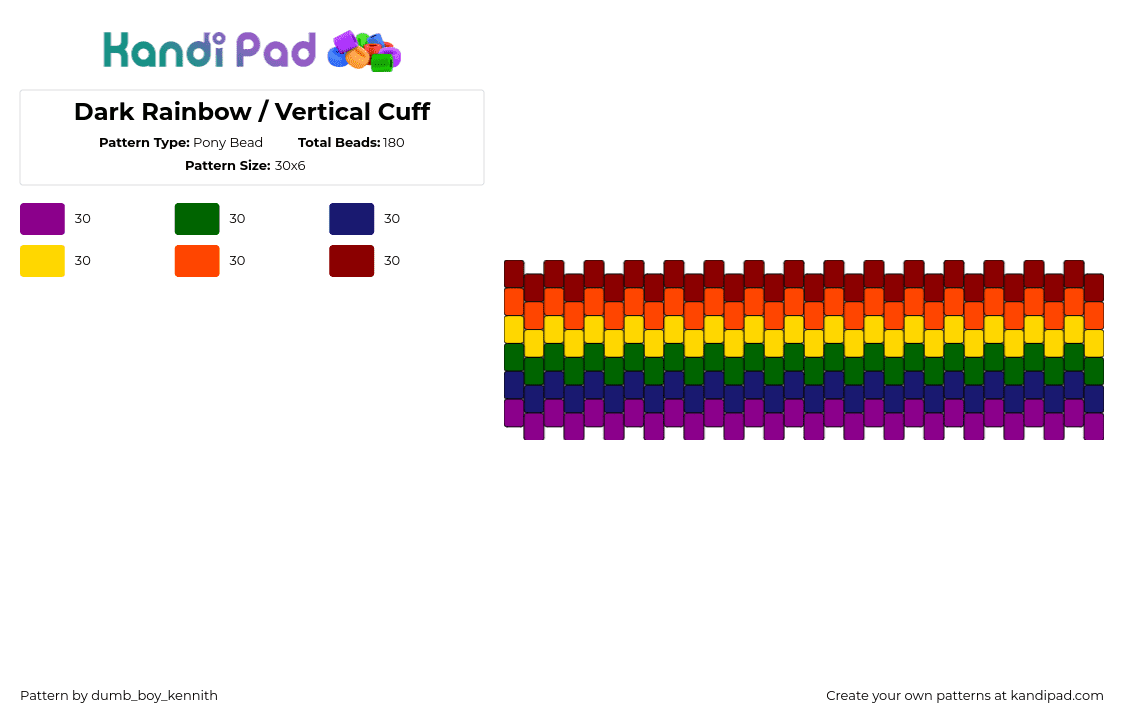 Dark Rainbow / Vertical Cuff - Pony Bead Pattern by dumb_boy_kennith on Kandi Pad - colorful,rainbow,dark,horizontal,stripes,cuff