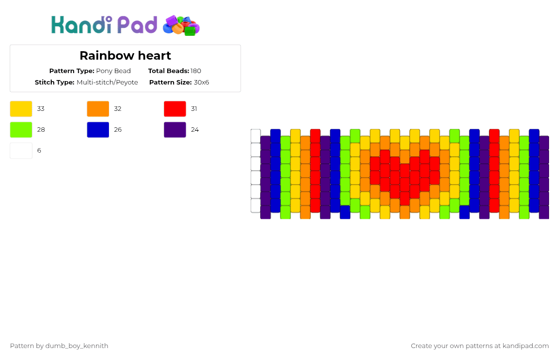 Rainbow heart - Pony Bead Pattern by dumb_boy_kennith on Kandi Pad - yellow,purple
