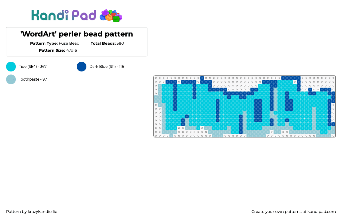 \'WordArt\' perler bead pattern - Fuse Bead Pattern by krazykandiollie on Kandi Pad - word art,text,graffiti,classic,nostalgia,microsoft,wave,light blue