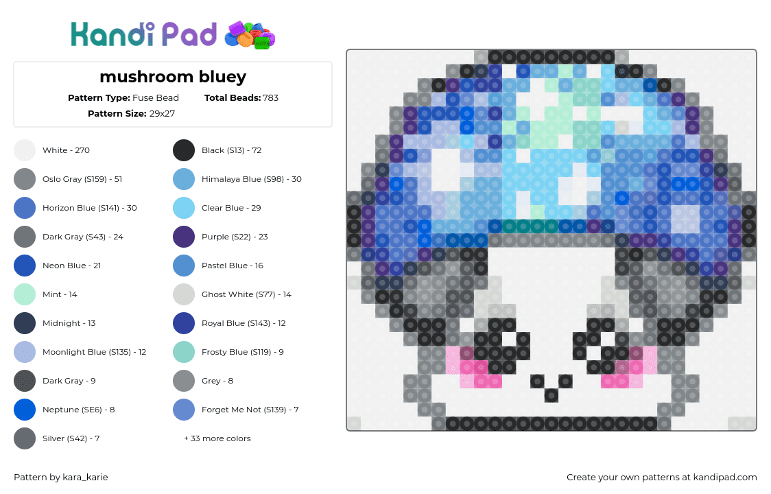 mushroom bluey - Fuse Bead Pattern by kara_karie on Kandi Pad - mushroom,face,cute,white,light blue