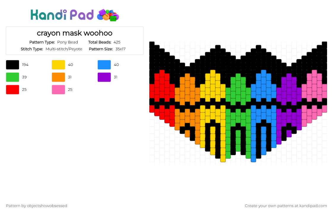 crayon mask woohoo - Pony Bead Pattern by objectshowobsessed on Kandi Pad - black,yellow,light blue,colorful