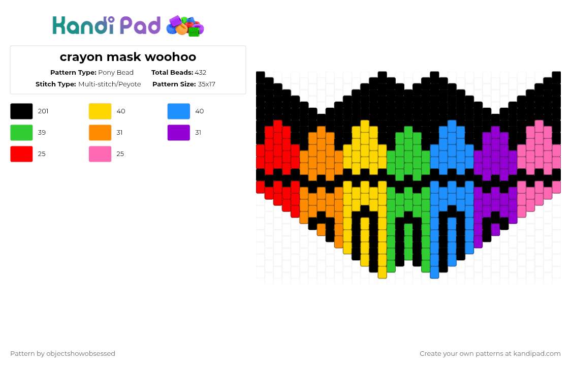 crayon mask woohoo - Pony Bead Pattern by objectshowobsessed on Kandi Pad - black,yellow,light blue,colorful