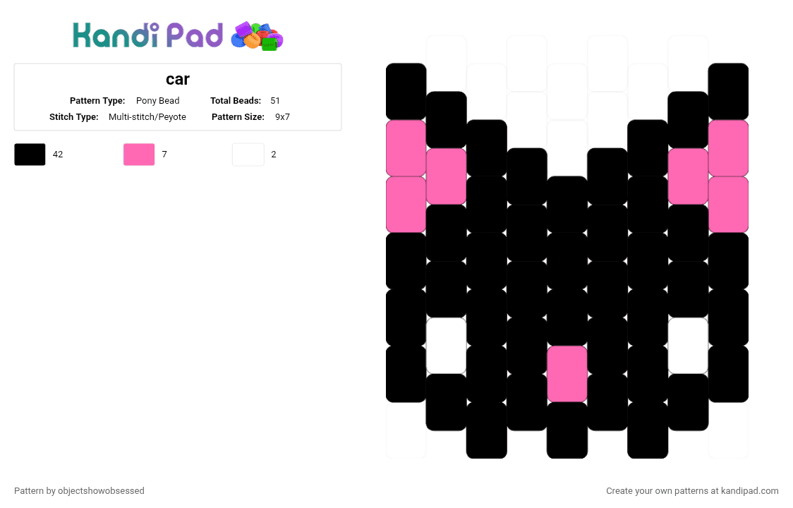 car - Pony Bead Pattern by objectshowobsessed on Kandi Pad - black, pink