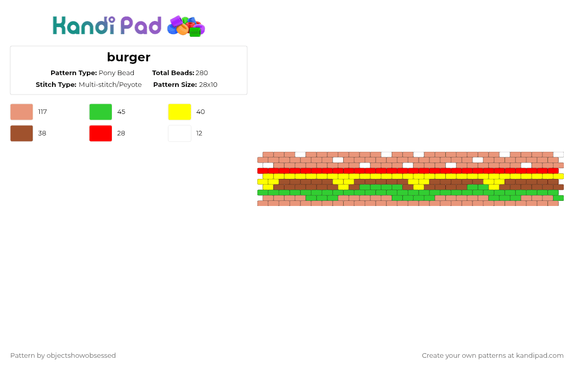 burger - Pony Bead Pattern by objectshowobsessed on Kandi Pad - orange,red