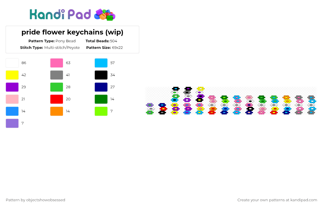pride flower keychains - Pony Bead Pattern by objectshowobsessed on Kandi Pad - purple,pink,green,light blue