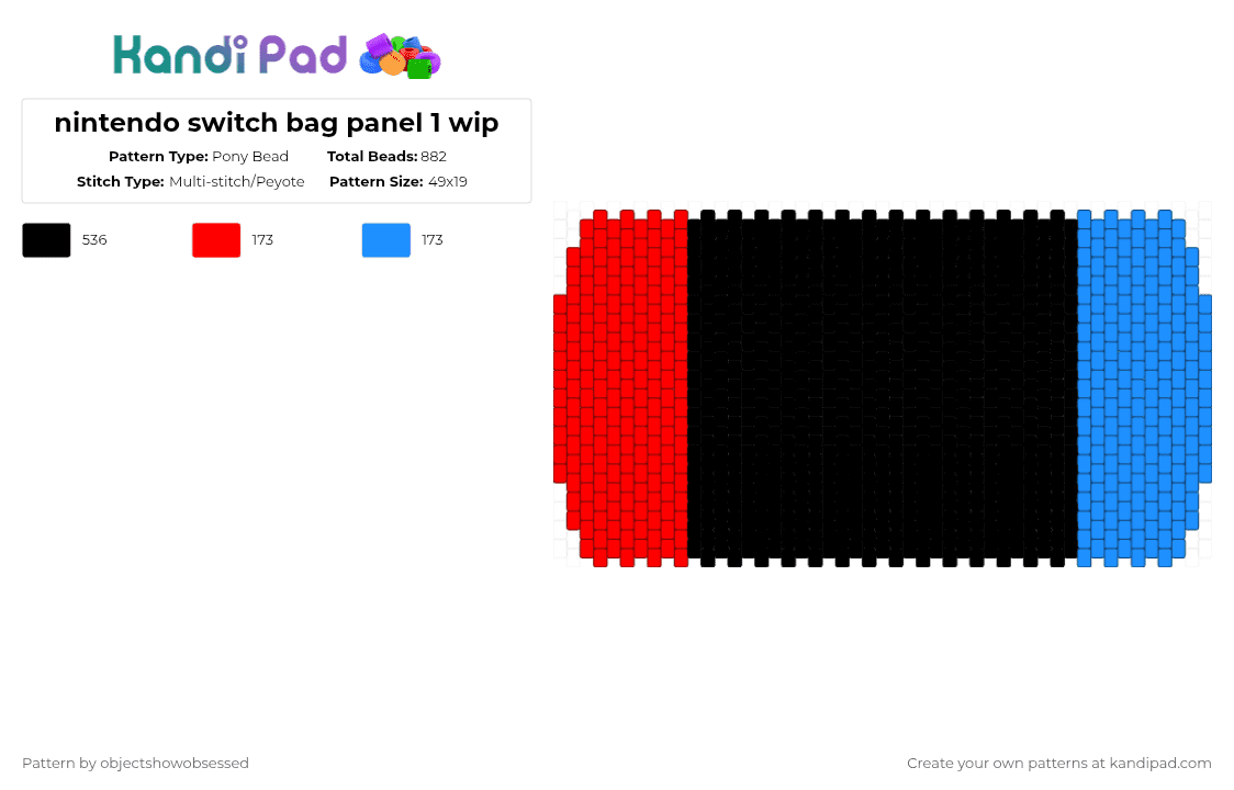 nintendo switch bag panel 1 wip - Pony Bead Pattern by objectshowobsessed on Kandi Pad - red,light blue