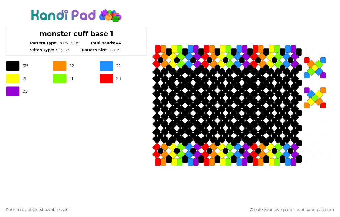 monster cuff base 1 - Pony Bead Pattern by objectshowobsessed on Kandi Pad - black,orange,green,purple,colorful