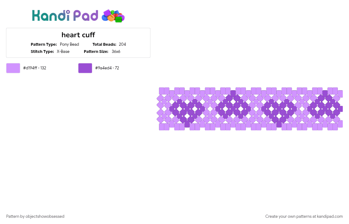 heart cuff - Pony Bead Pattern by objectshowobsessed on Kandi Pad - pink, purple