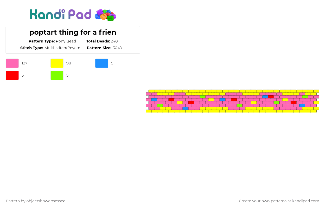 poptart thing for a frien - Pony Bead Pattern by objectshowobsessed on Kandi Pad - yellow,pink