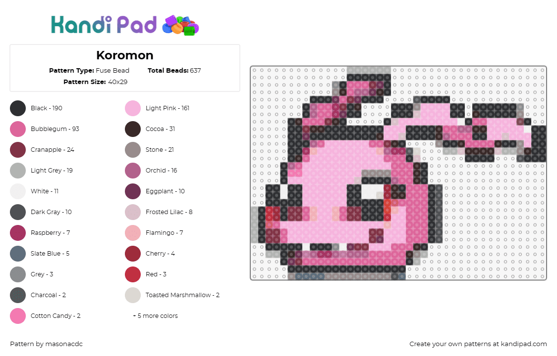 Koromon - Fuse Bead Pattern by masonacdc on Kandi Pad - koromon,digimon