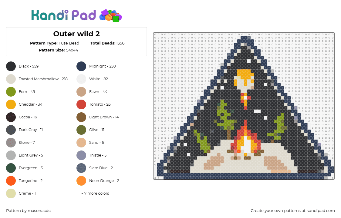 Outer wild 2 - Fuse Bead Pattern by masonacdc on Kandi Pad - outer wilds,camping,planet,space,video game,dark,trees,fire,beige,black