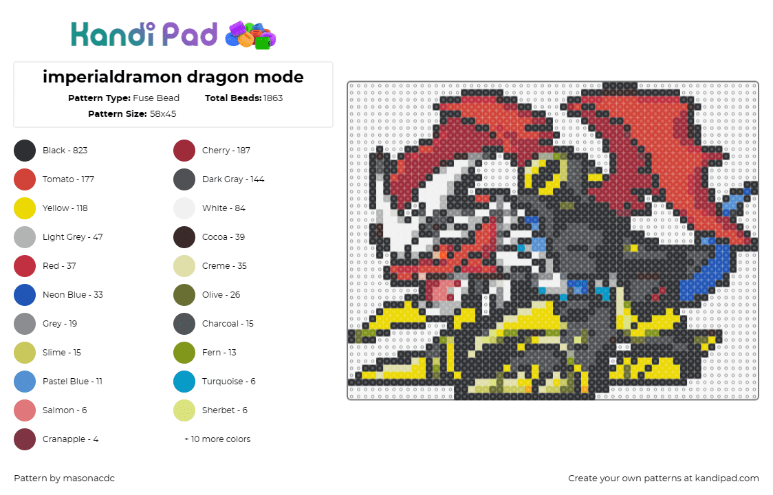 imperialdramon dragon mode - Fuse Bead Pattern by masonacdc on Kandi Pad - imperialdramon,digimon