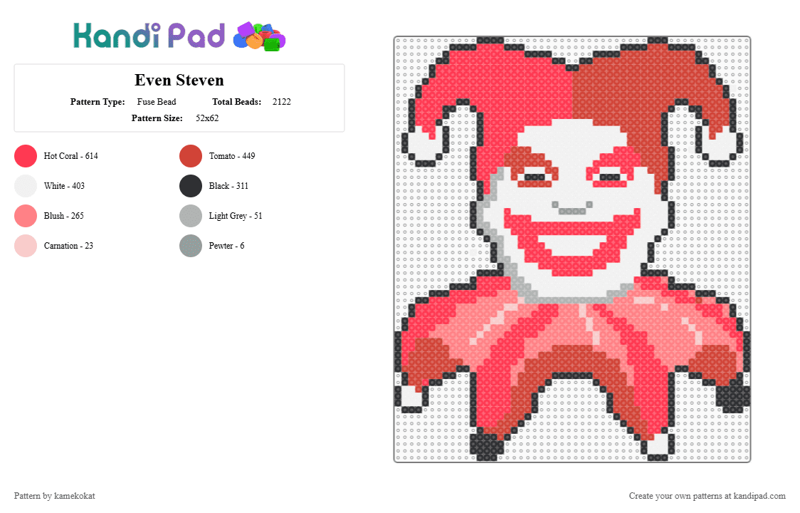 Even Steven - Fuse Bead Pattern by kamekokat on Kandi Pad - red,balatro,card,joker