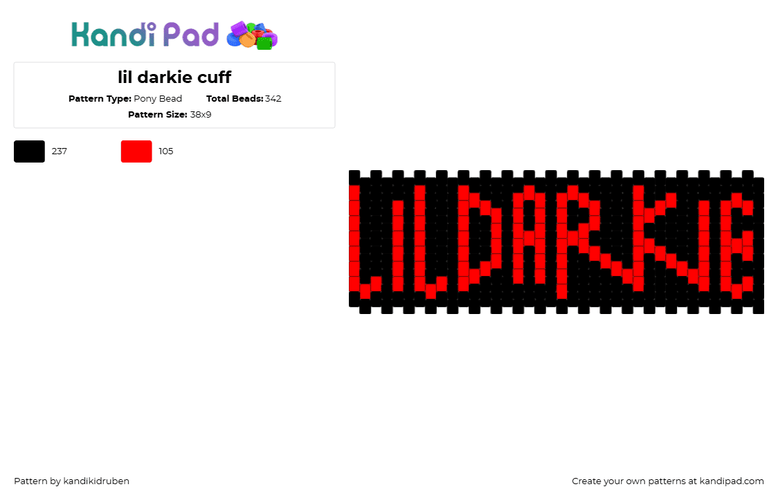 lil darkie cuff - Pony Bead Pattern by kandikidruben on Kandi Pad - lil darkie,text,rap,music,cuff,black,red